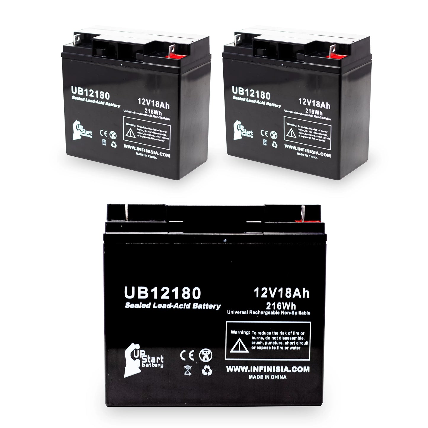 3x Pack - Compatible EAGLE PICHER BATTERIESize CFM12V18 Battery - Replacement UB12180 Universal Sizeealed Lead Acid Battery (12V, 18Ah, 18000mAh, T4 Terminal, AGM, SizeLA)