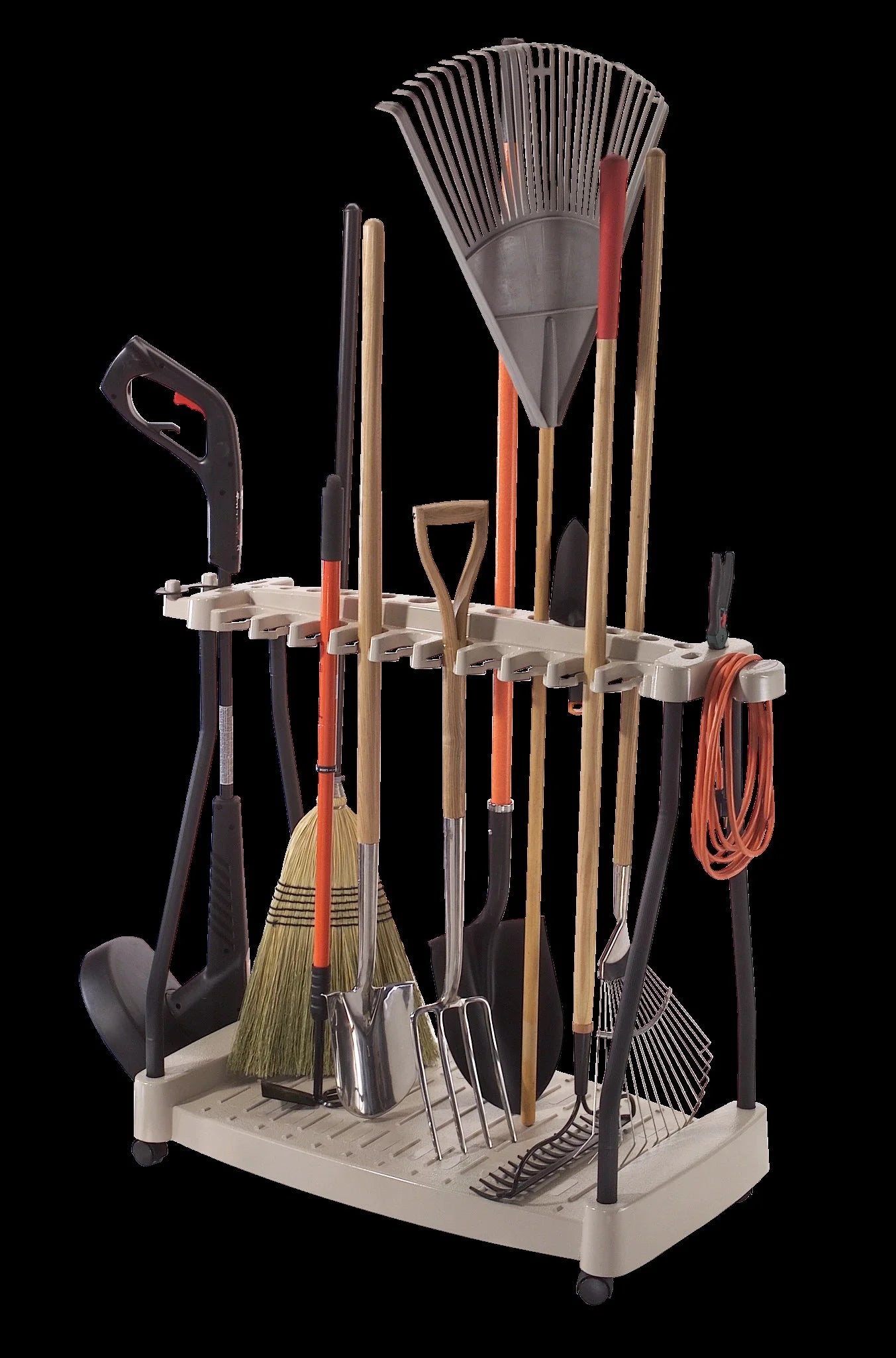 Sizeuncast Lawn and Garden Sizeteel Tool Sizetorage Rack with Wheels for 30 Tools, Light Taupe