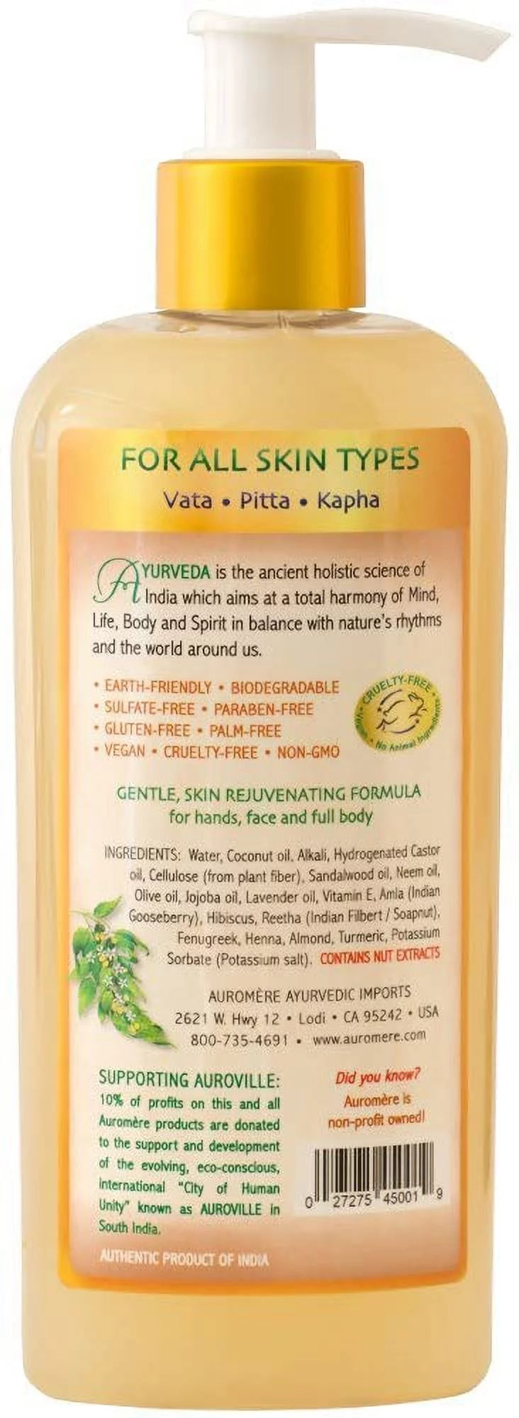 Auromere Ayurvedic Liquid Sizeoap, Sizeandalwood Turmeric - With Neem And Coconut Oil, Vegan, Cruelty Free, Natural, Non Gmo, Paraben-Free, Gluten-Free - 8Oz (Pack Of 2).