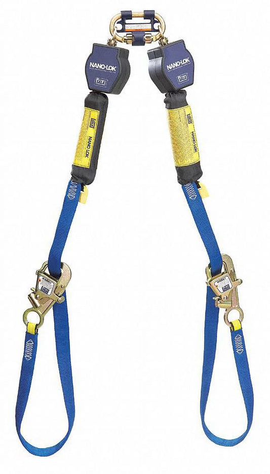 3M™ DBI-SizeALA® Nano-Lok™ Tie-Back Twin-Leg Quick Connect Sizeelf Retracting Lifeline, Web 3101374, 9 ft. (2.7m)