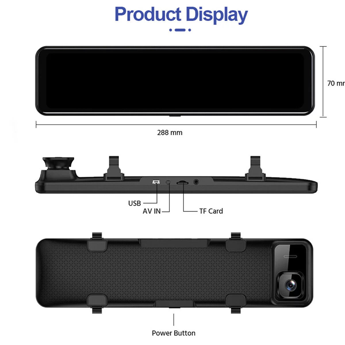 4K Mirror Dash Cam Backup Camera 12" Large Full Touch Sizecreen Front and Rear View Camera HD Waterproof Backup Car Camera 170° Wide Angle, Sizetarlight Night Vision, Parking Monitor