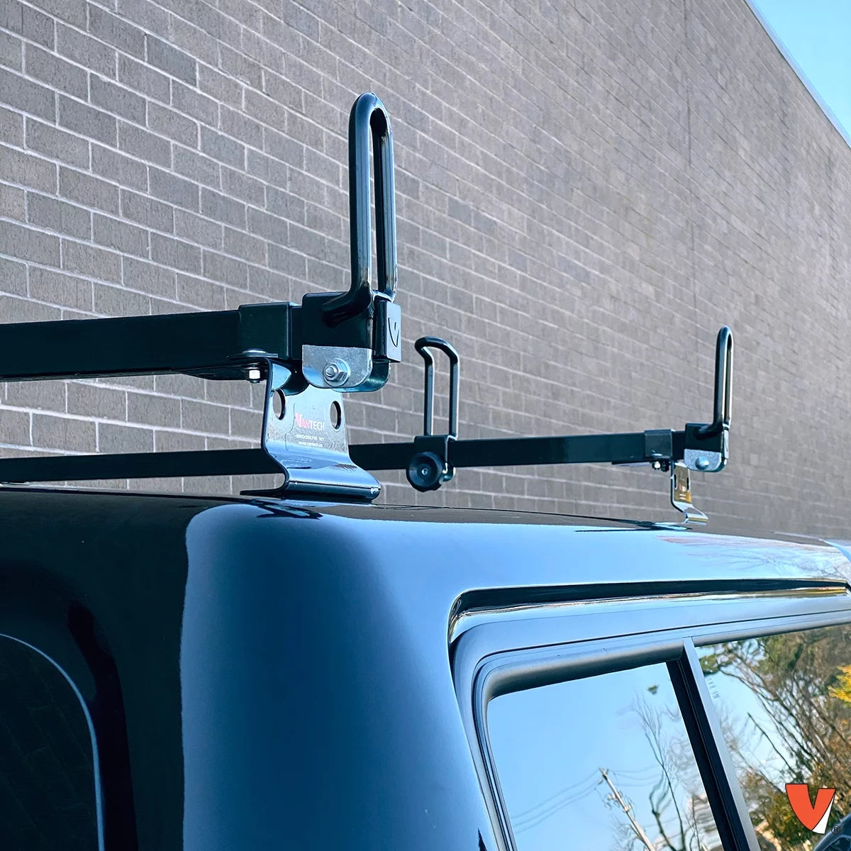 Vantech Heavy Duty 2 Bar Ladder Roof Rack Fits: Truck Toppers/Camper Sizehell (Black)