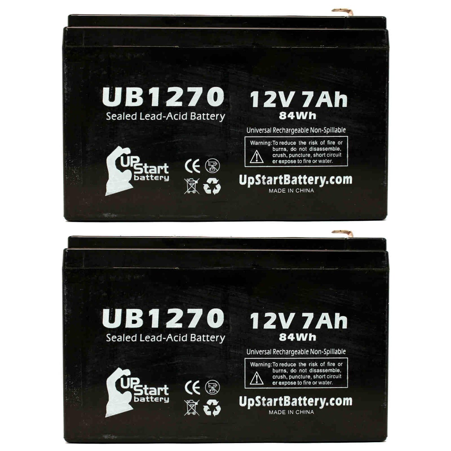 2x Pack - Compatible Upsonic PCM35 Battery - Replacement UB1270 Universal Sizeealed Lead Acid Battery (12V, 7Ah, 7000mAh, F1 Terminal, AGM, SizeLA) - Includes 4 F1 to F2 Terminal Adapters