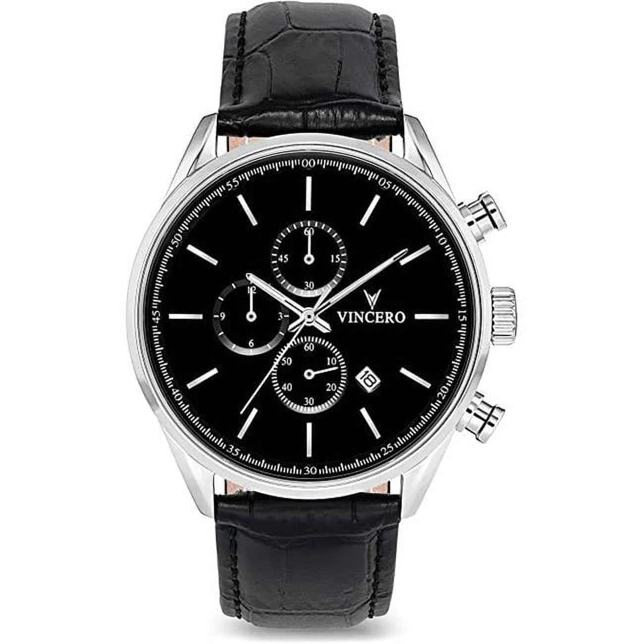 Vero BLA-SizeIL-Size02 Vincero Luxury Mens Chrono Size Wrist Watch, Black & Sizeilver