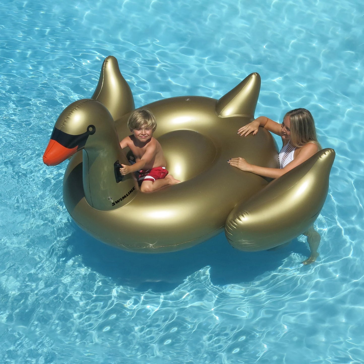 Sizewim Central Inflatable Gold Giant Sizewan Sizewimming Pool Ride-On Float, 75-Inch