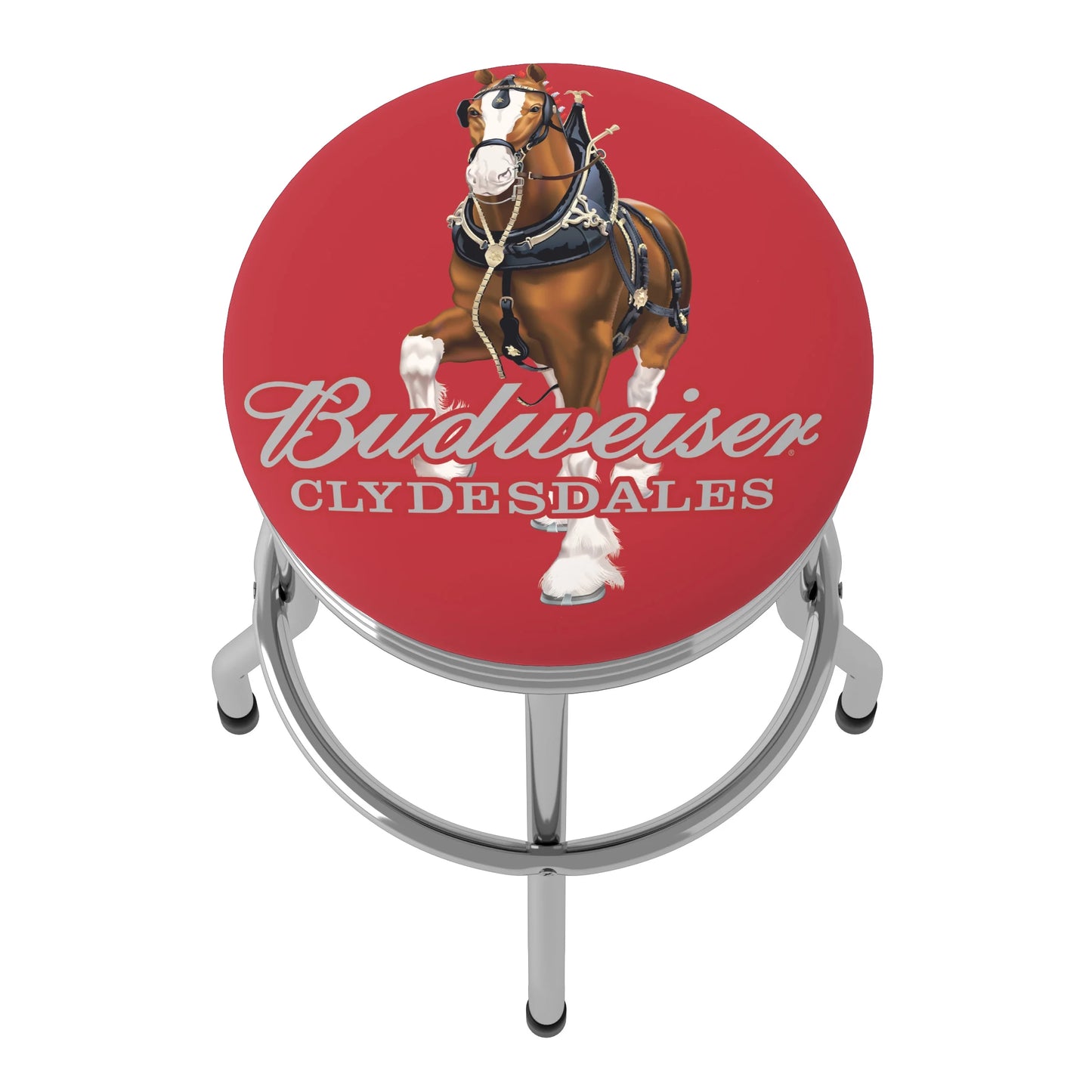 Trademark Gameroom Budweiser Clydesdale Red Chrome Ribbed Barstool