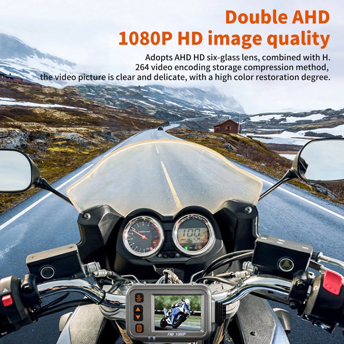 Andoer Motorcycle Camera, Full HD 1080p Dual Lens Dash Cam, Wide Angle, Timed Recording, Waterproof