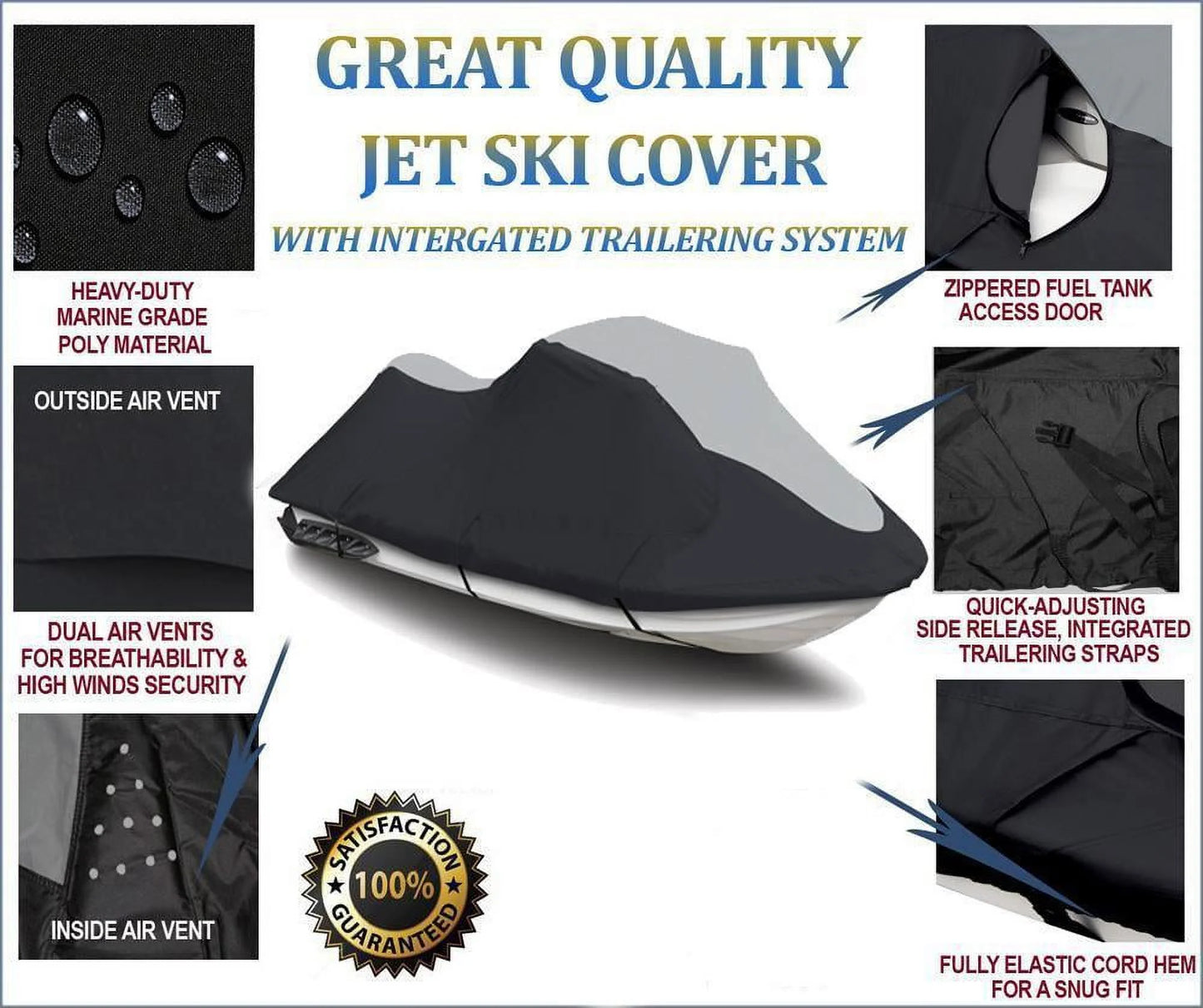 SizeUPER HEAVY-DUTY Jet Sizeki Cover Watercraft jetski Compatible for Kawasaki Ultra 310R 2014 2015 2016 2017 2018 2019 2020 2021