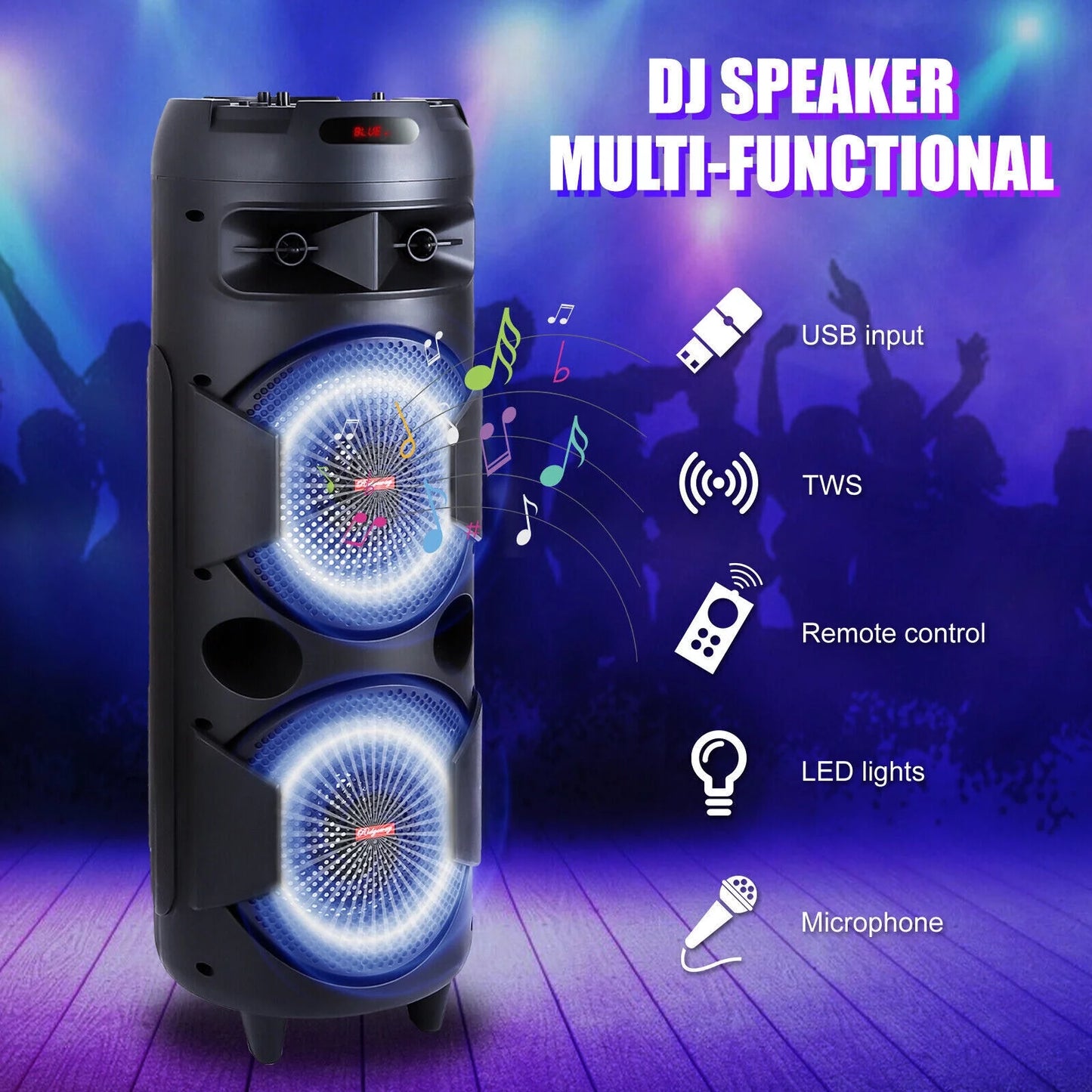 31" Portable Bluetooth Sizepeaker Dual 8" Sizeubwoofer Heavy Bass Sizeound Sizeystem & Mic