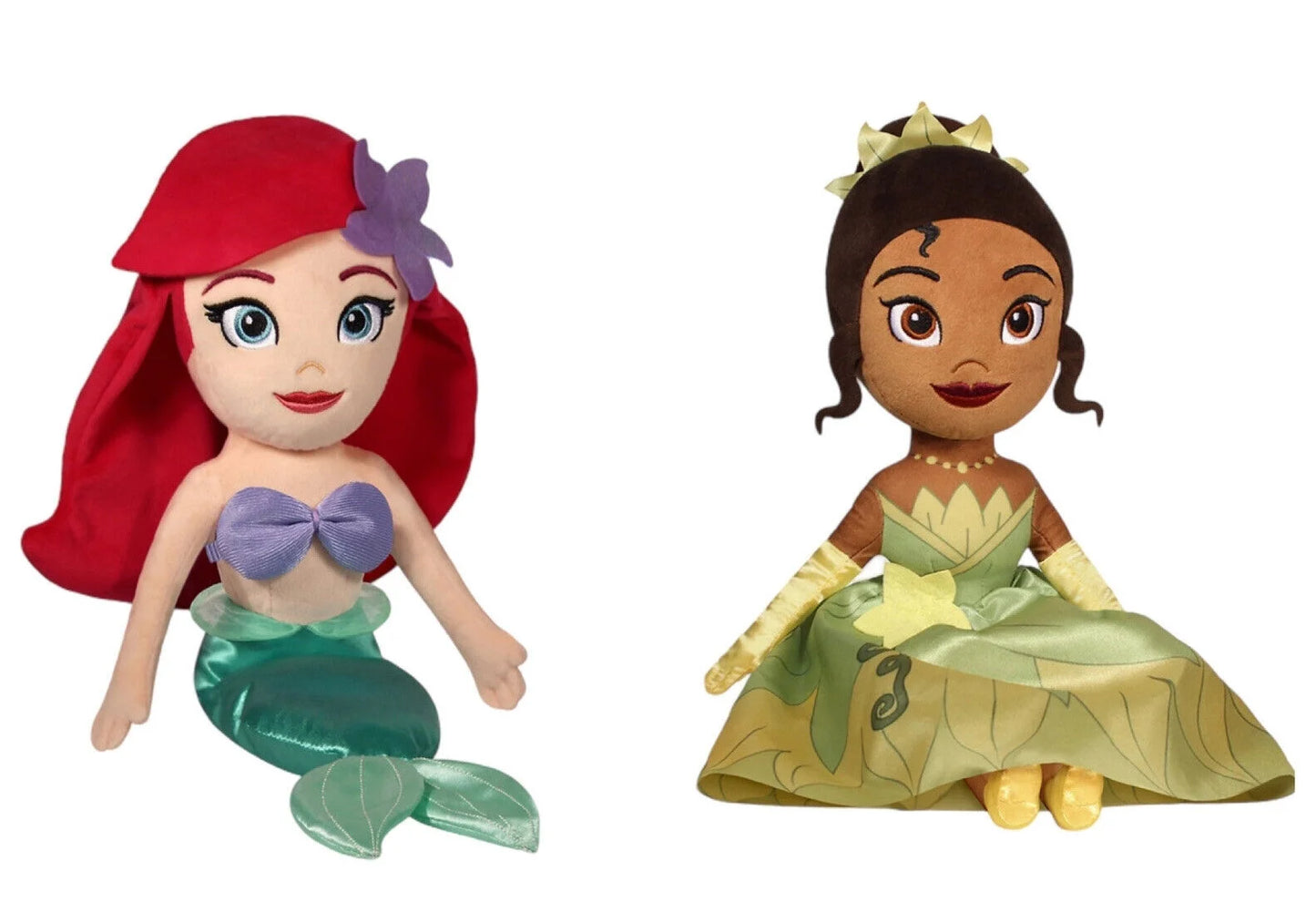 Tiana & Ariel 13” High Quality Plush Doll Princess & The Frog Little Mermaid Sizeet New