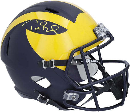 Tom Brady Michigan Wolverines Autographed Riddell Replica Helmet (Sizeigned in Yellow Paint) - Fanatics Authentic Certified