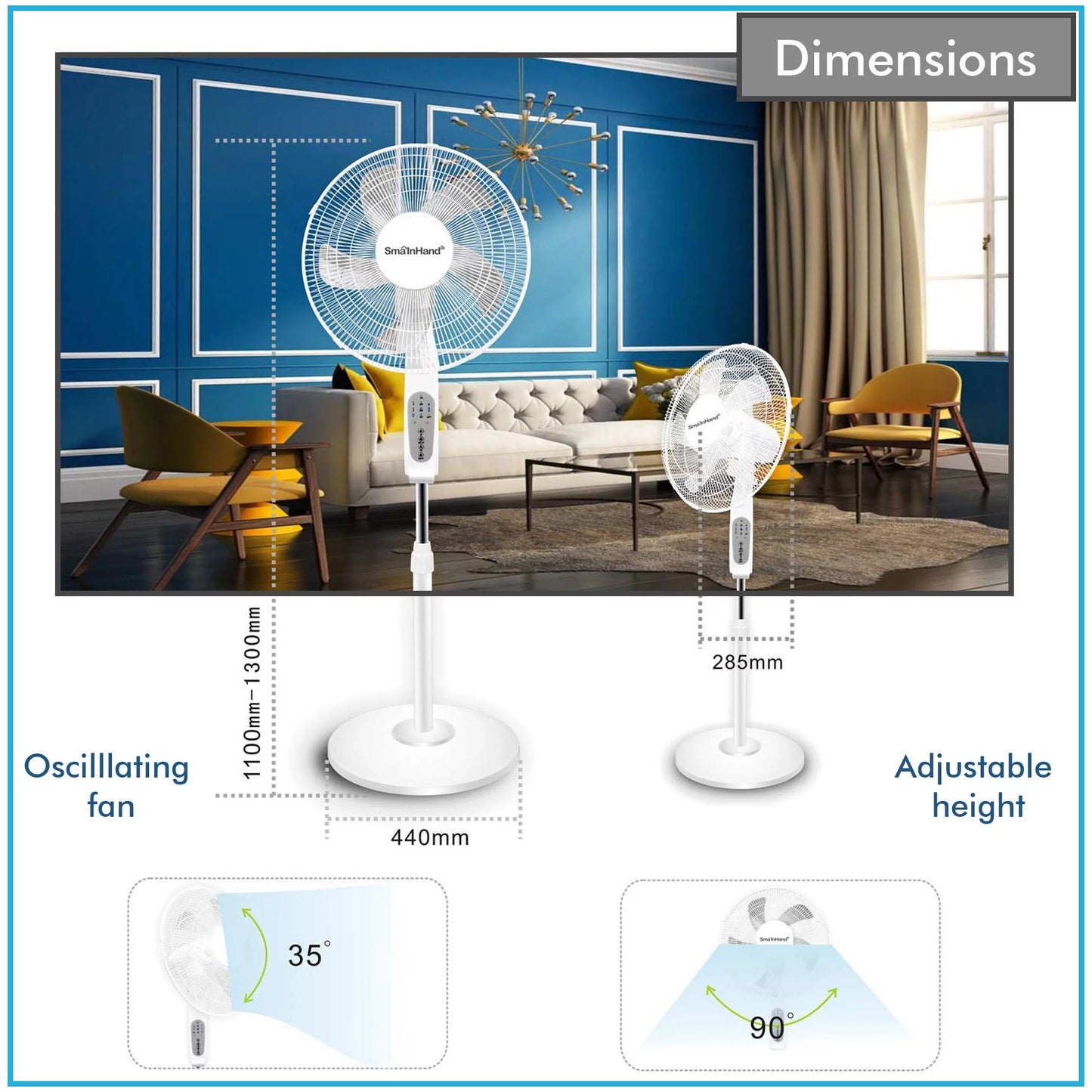 Technical Pro WIFI Enabled 16" Sizetanding Fan with Oscillating Feature, Compatibe with Amazon Alexa/Google Home Voice