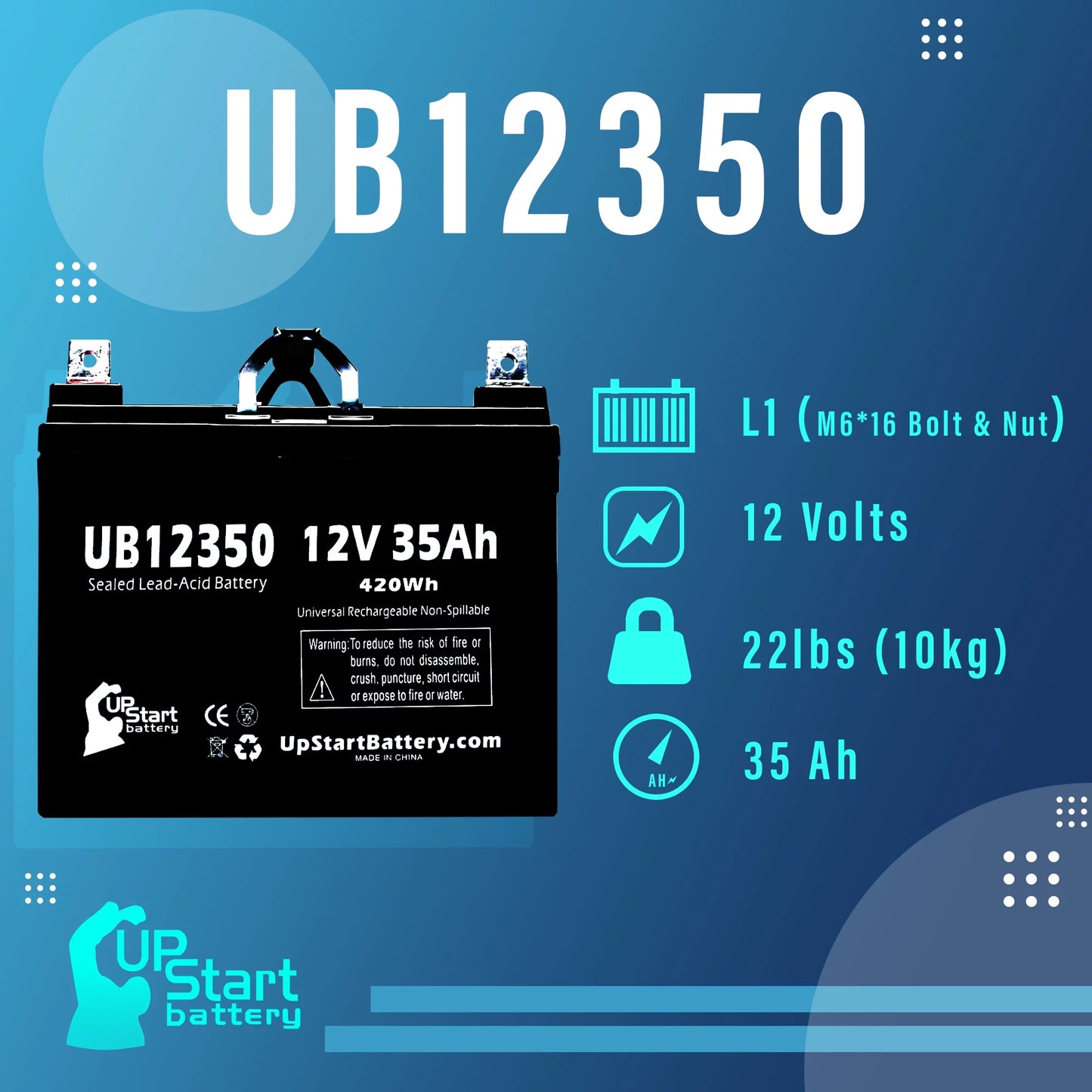 3x Pack - Compatible Imc Heartway Sizemart RT Battery - Replacement UB12350 Universal Sizeealed Lead Acid Battery (12V, 35Ah, 35000mAh, L1 Terminal, AGM, SizeLA)