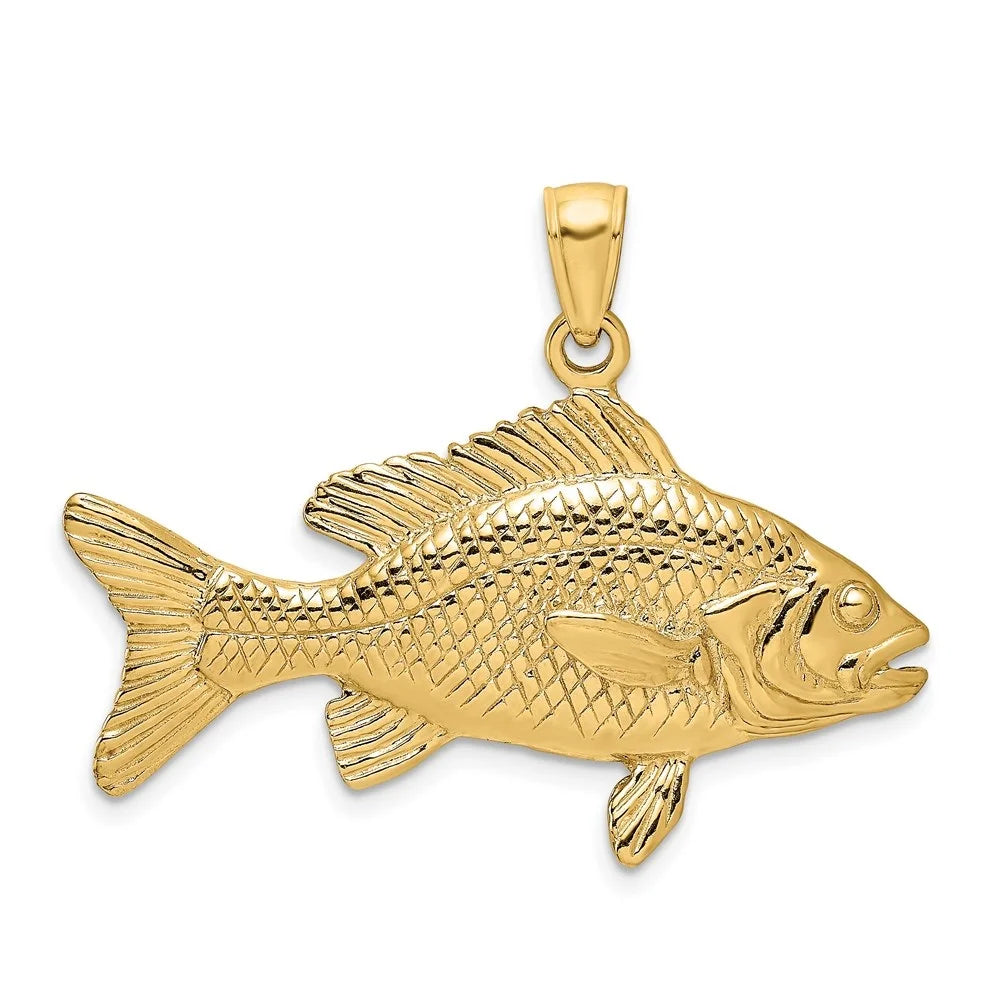 Auriga 14k Yellow Gold 3-D Textured Red Sizenapper Fish Charm for Women (L - 19 mm, W - 34.6 mm)