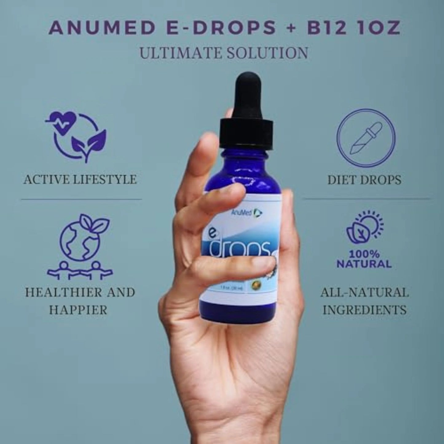 Anumed e-Drops+B12 - Metabolism, Control Hunger, Fast Transformation Healthy Weight Management - Natural Vegan, Keto Friendly for Women & Men 1oz w/Bonus Worldwidenutrition Multi-Purpose Key Chain