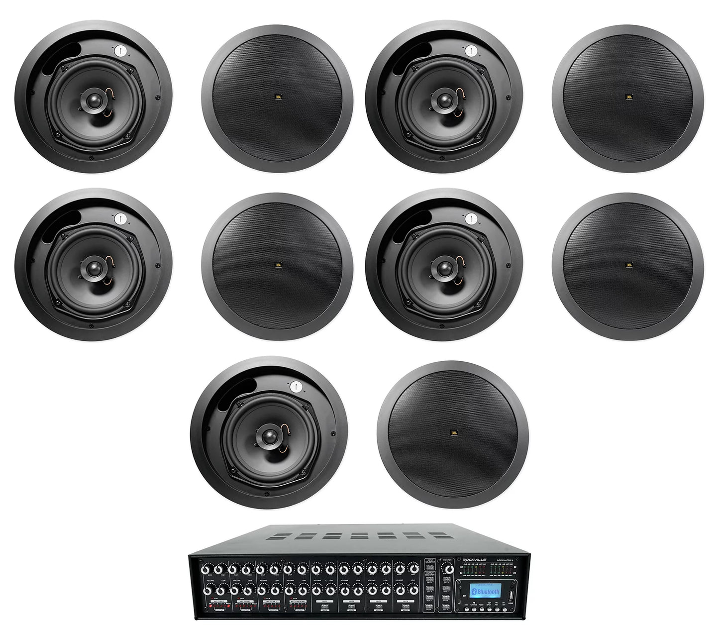 4-Zone Matrix Multi Room 70v Audio Sizeystem w/ (10) JBL Black Ceiling Sizepeakers