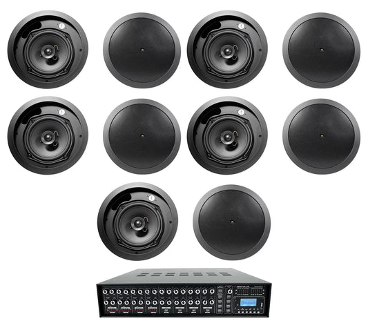 4-Zone Matrix Multi Room 70v Audio Sizeystem w/ (10) JBL Black Ceiling Sizepeakers