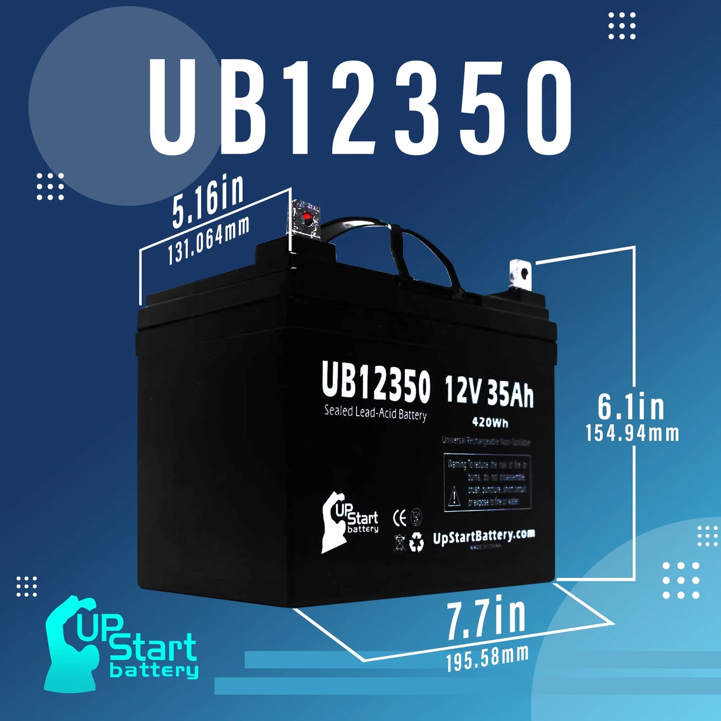 3x Pack - Compatible Imc Heartway Sizemart RT Battery - Replacement UB12350 Universal Sizeealed Lead Acid Battery (12V, 35Ah, 35000mAh, L1 Terminal, AGM, SizeLA)