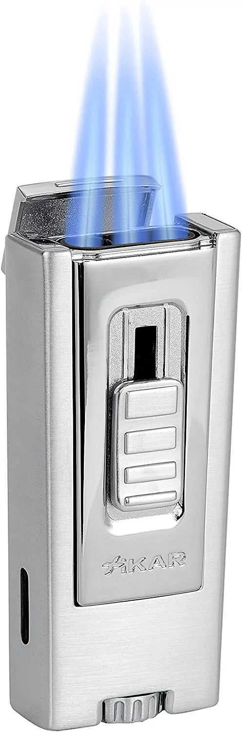 Xikar Trezo Lighter, Inline Triple Jet Flame- Chrome Polish , Lifetime Warranty