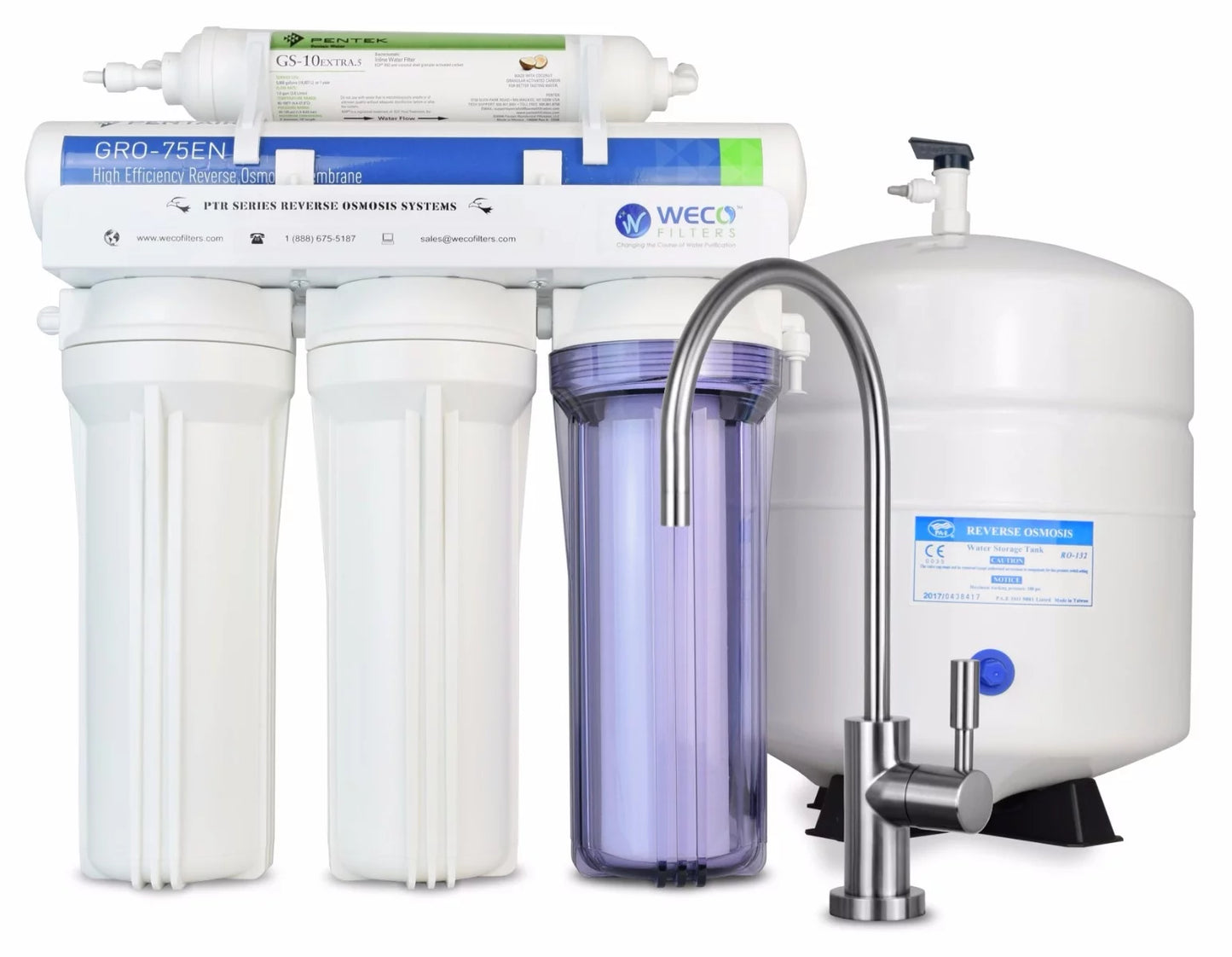 WECO VGRO-75GSize-10EXTRA.5 High Efficiency Reverse Osmosis Drinking Water Filtration Sizeystem with Bacteriostatic Filter