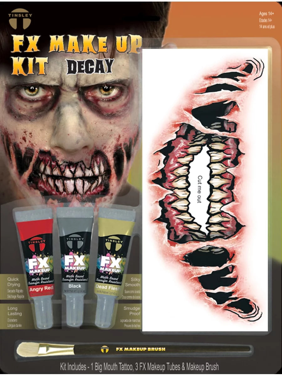 Tinsley Transfers Decayed Big Mouth Undead Walker Zombie Makeup And Tattoo Kit Costume Accessory