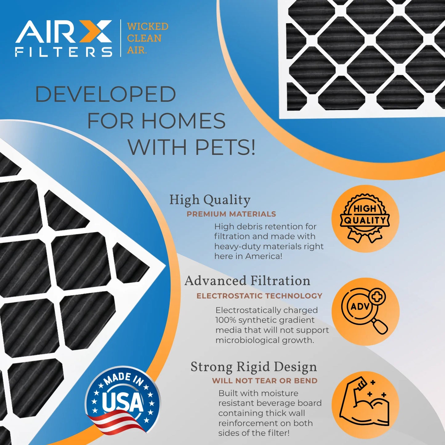 16x25x1 Air Filter MERV 8 Rating, 12 Pack of Furnace Filters Comparable to MPR 700, FPR 5, Pet Odor Retention Filters - Made in USizeA by AIRX FILTERSize WICKED CLEAN AIR.