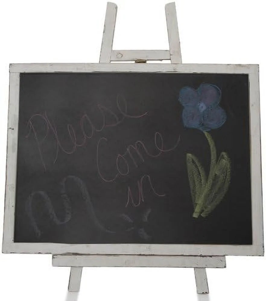 Wooden Chalkboard With Easel, Worn Ivory