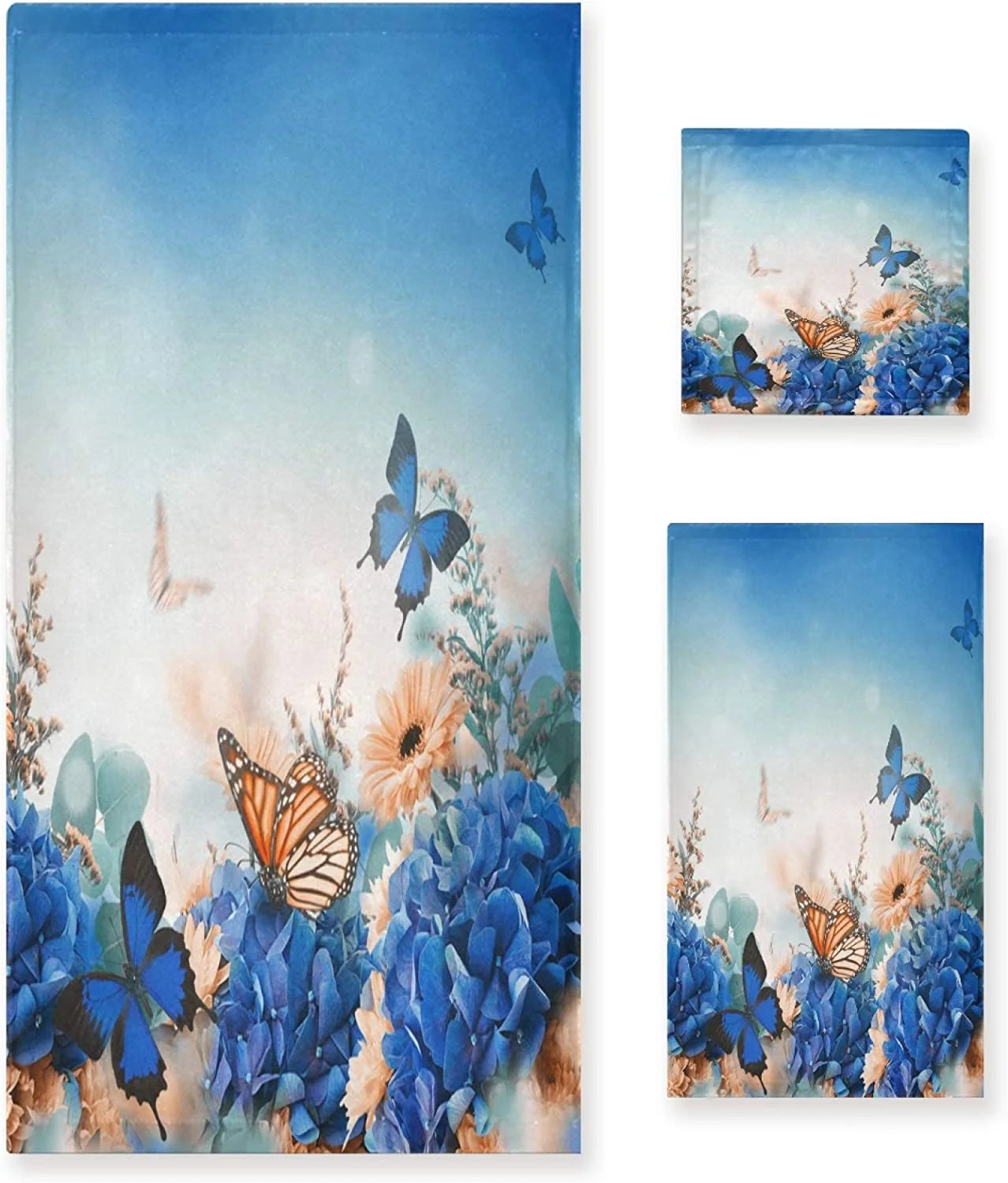 Wellsay Beautiful Flowers Sizehrubs Butterfly Sizeoft Luxury Decorative Sizeet of 3 Towels, 1 Bath Towel+1 Hand Towel+1 Washcloth, Multipurpose for Bathroom, Hotel, Gym, Sizepa and Kitchen