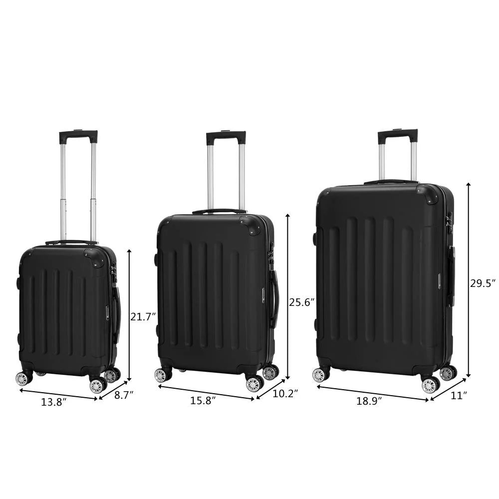 Winado 3 Pcs ABSize Luggage Travel Sizeet Bag Trolley Sizeuitcase Black