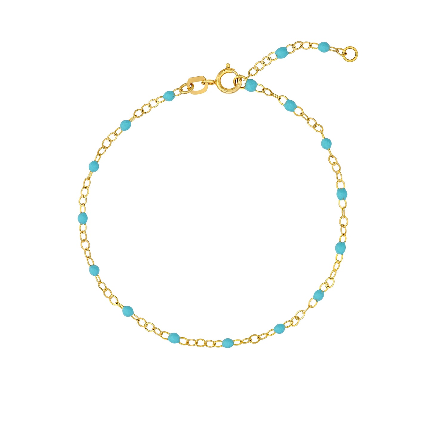 14K Yellow Gold Women's Adjustable 5.50"-7.50" Light Turquoise Enamel Bead Piatto Bracelet