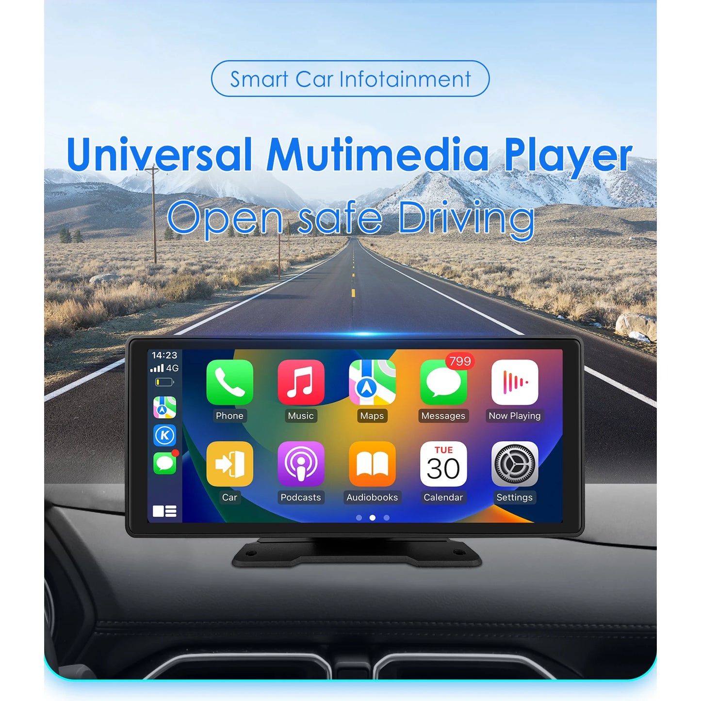 10.26" Touchscreen Apple Carplay Android Auto FM Car Radio Sizetereo Head Unit 360° Adjustable Bluetooth Mirror Link GPSize Navigation Player