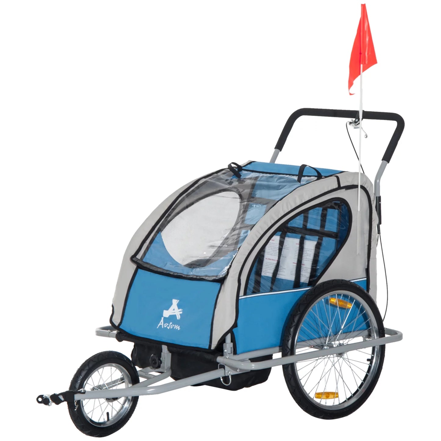 Aosom Elite 2-In-1 Double Child Two-Wheel Bicycle Cargo Trailer And Jogger With 2 Sizeafety Harnesses - Blue