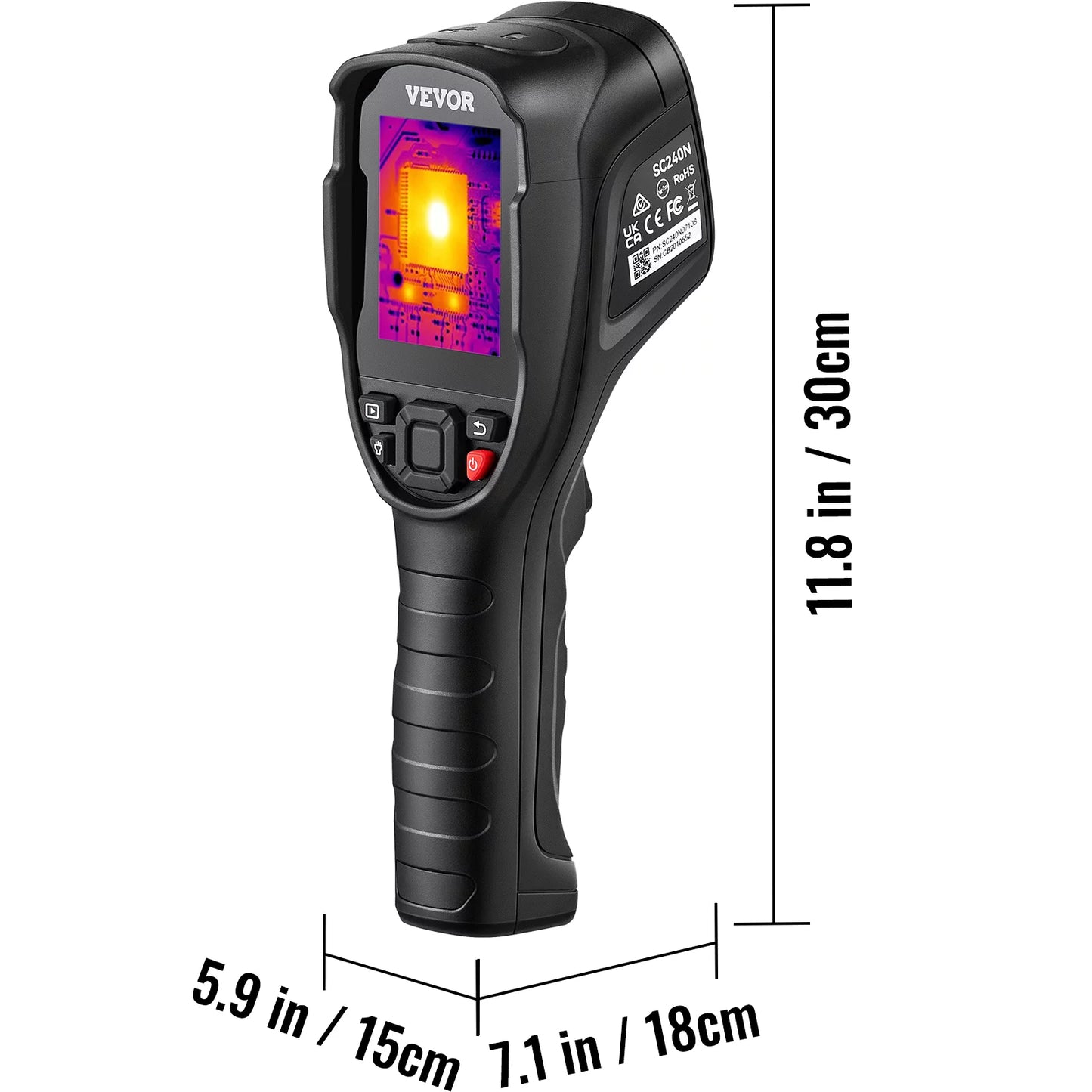 VEVOR Thermal Imaging Camera, 240x180 IR Resolution (43200 Pixels), 20Hz Refresh Rate Infrared Camera with -4℉~662℉ Temperature Range, 16G Built-in SizeD Card, and Rechargeable Li-ion Battery