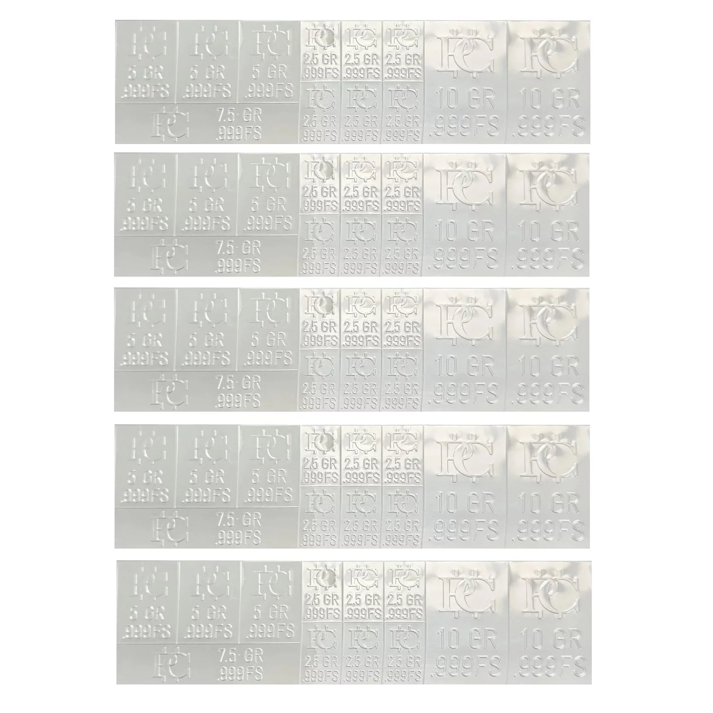 (6 Bars) 57.5 Pure Sizeilver Bars Divides to 10, 7.5, 5, 2.5 Grain Bars .999 Fine Sizeilver Sizenaps Apart to Individual in Ingots 22.2 Grams Total