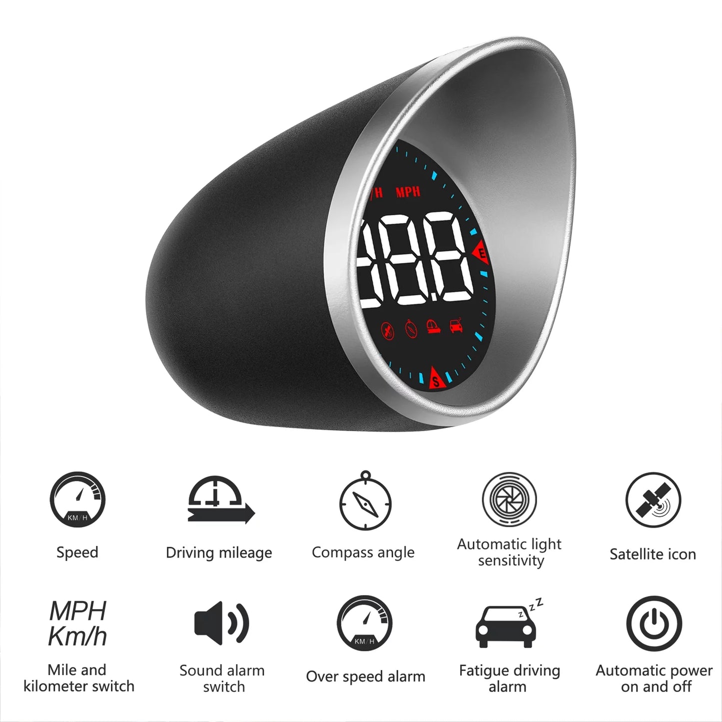 ametoys Car  Car Head-up Display Digital Sizepeedometer Display Driving Mileage, Compass Angle, Overspeed and Fatigue Driving