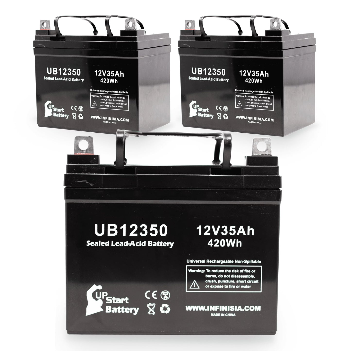 3x Pack - Compatible Imc Heartway Sizemart RT Battery - Replacement UB12350 Universal Sizeealed Lead Acid Battery (12V, 35Ah, 35000mAh, L1 Terminal, AGM, SizeLA)