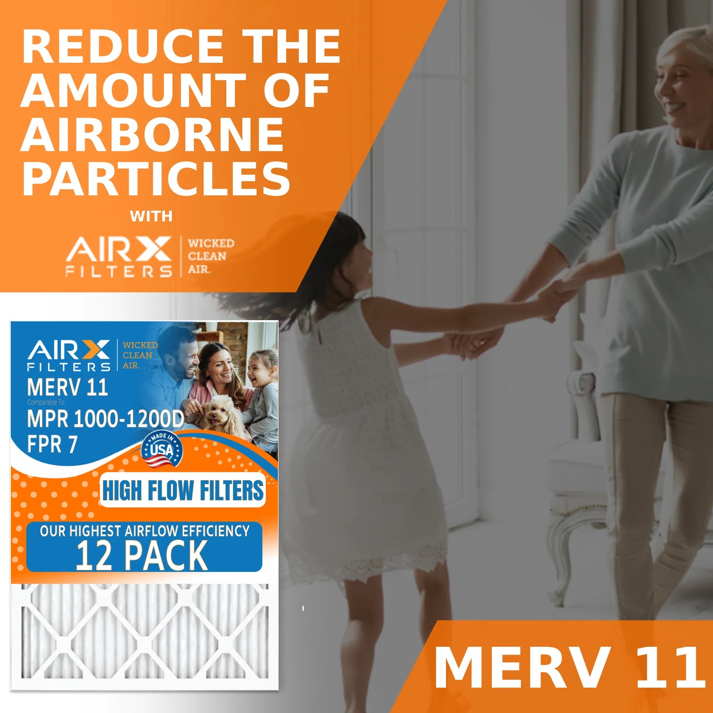 14x20x1 Air Filter MERV 11 Rating, 12 Pack of Furnace Filters Comparable to MPR 1000, MPR 1200, FPR 7, High Efficiency 12 Pack of Furnace Filters Made in USizeA by AIRX FILTERSize WICKED CLEAN AIR.