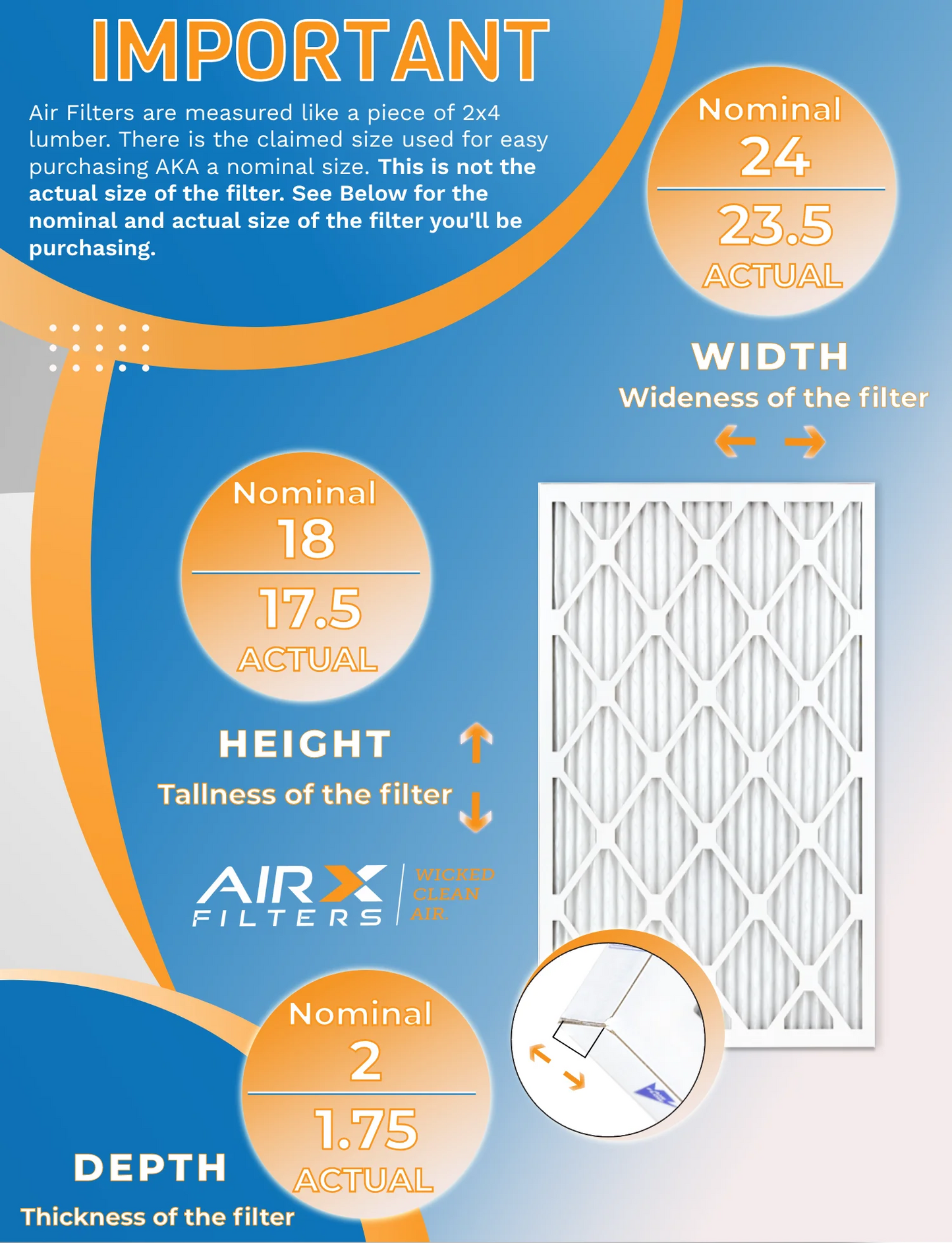 18x24x2 Air Filter MERV 8 Rating, 12 Pack of Furnace Filters Comparable to MPR 700 & FPR 5 - Made in USizeA by AIRX FILTERSize WICKED CLEAN AIR.