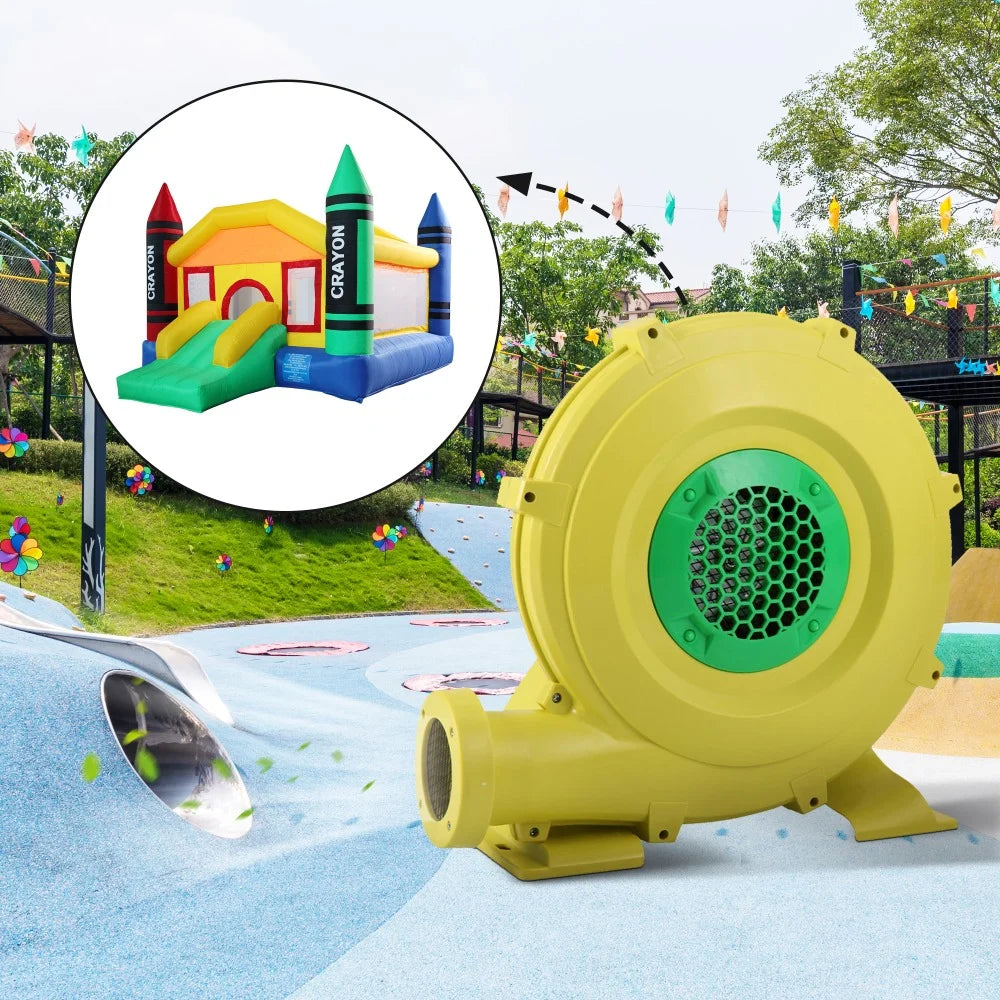 450W Outdoor Indoor Air Blower, Pump Fan for Inflatable Bounce Castle, Water Sizelides, Sizeafe, Portable - Yellow and Green