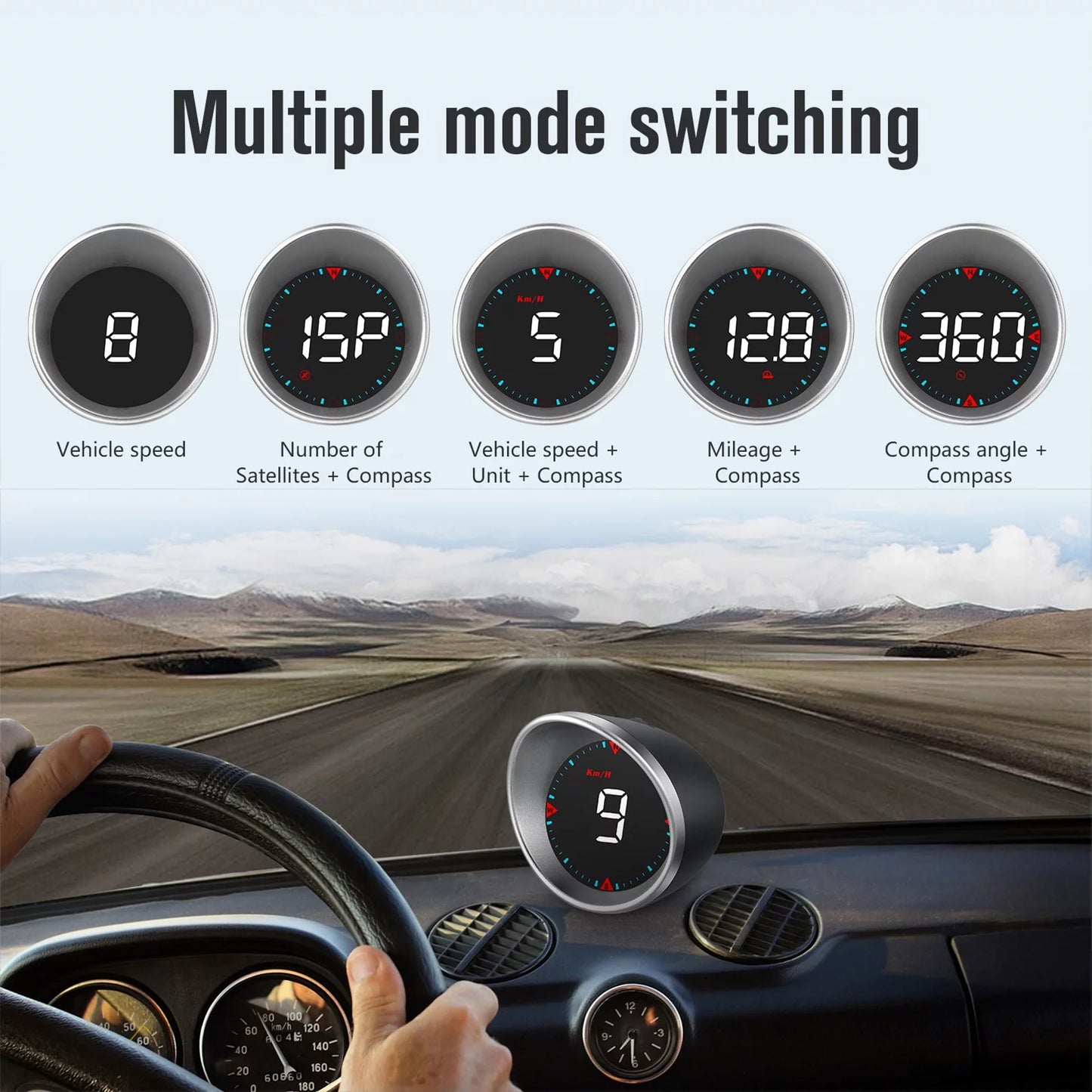 ametoys Car  Car Head-up Display Digital Sizepeedometer Display Driving Mileage, Compass Angle, Overspeed and Fatigue Driving