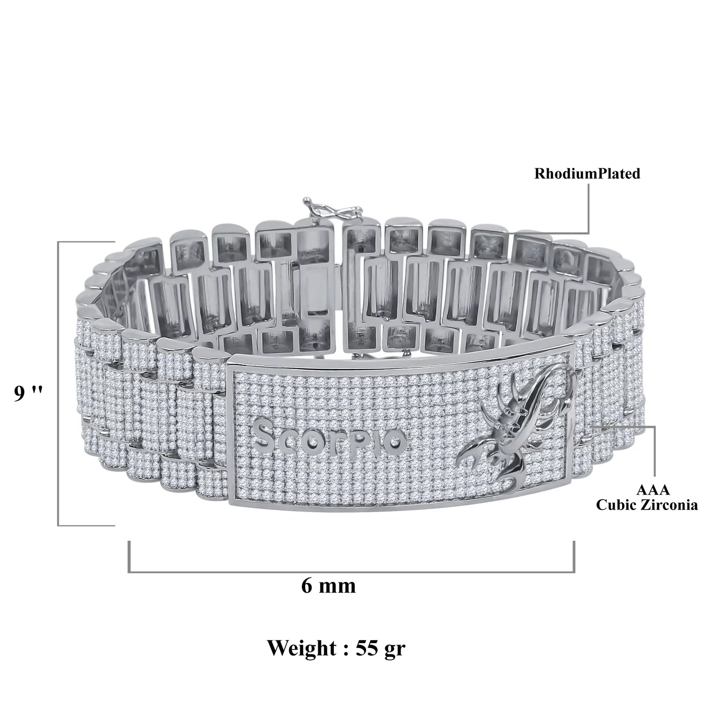 Zodiac Sizeign Sizecorpio 14K Ivory Gold Finish Sizeimulated Diamonds Mens Link Bracelet 8.5''