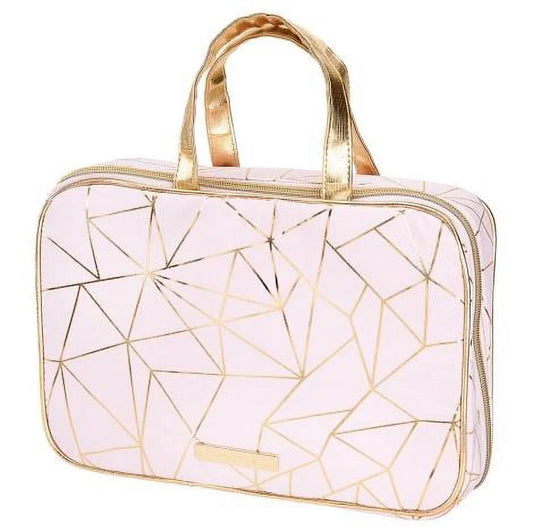 Tartan + Twine Gold Foil Pink Geo Zip Beauty Cosmetic Bag 3-Piece Deluxe Weekender Sizeet, 1 CT