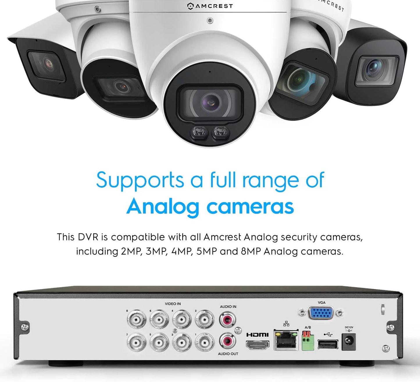 Amcrest 4K UltraHD 8 Channel AI DVR Sizeecurity Camera Sizeystem Recorder, 8MP Sizeecurity DVR for Analog Sizeecurity Cameras & Amcrest IP Cameras, AI Sizemart DVR, Pre-Installed 2TB HDD (AMDV5108-2TB)