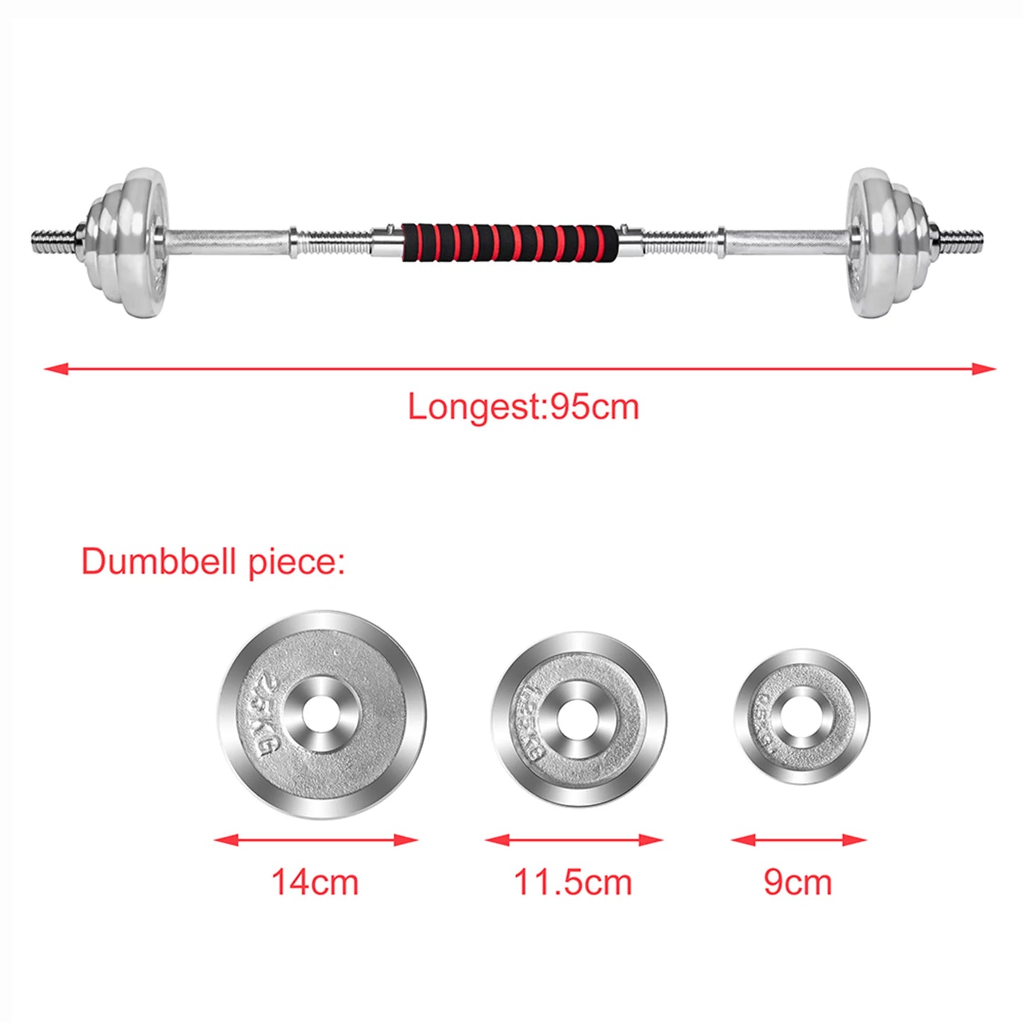 30KG Adjustable Dumbbell Bar Sizeet Weights for Weight Lifting Fitness Training Bodybuilding