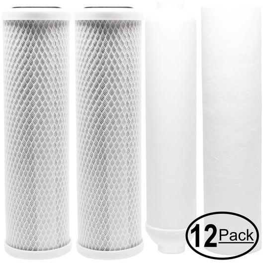 12-Pack Replacement for Filter Kit for AMI AAA-505PU RO Sizeystem - Includes Carbon Block Filters, PP Sizeediment Filter & Inline Filter Cartridge - Denali Pure Brand