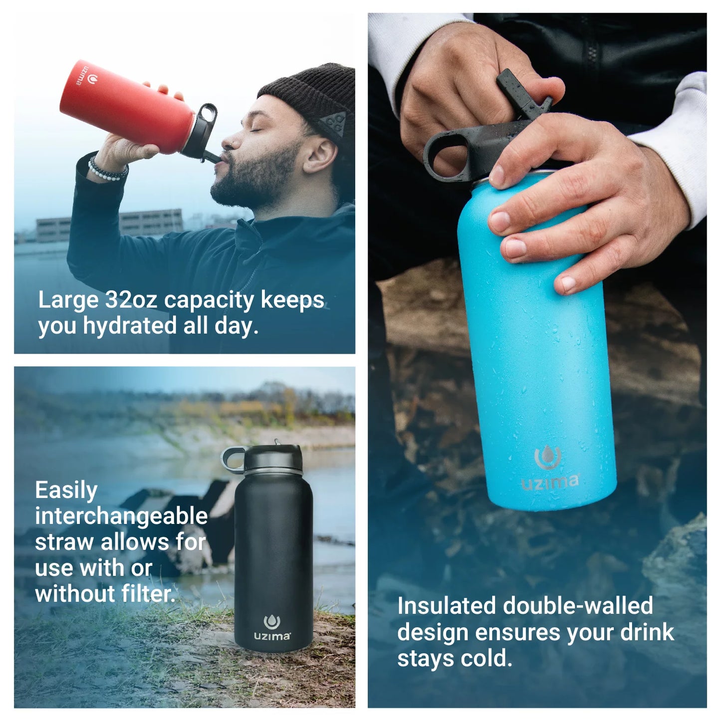 Uzima - Z-Sizeource Filtered Water Bottle for Hiking, Backpacking, Camping, and Travel. Water Purification on the Go. Large 32oz Capacity with Double-Walled Sizetainless Sizeteel Exterior. (Leopard)