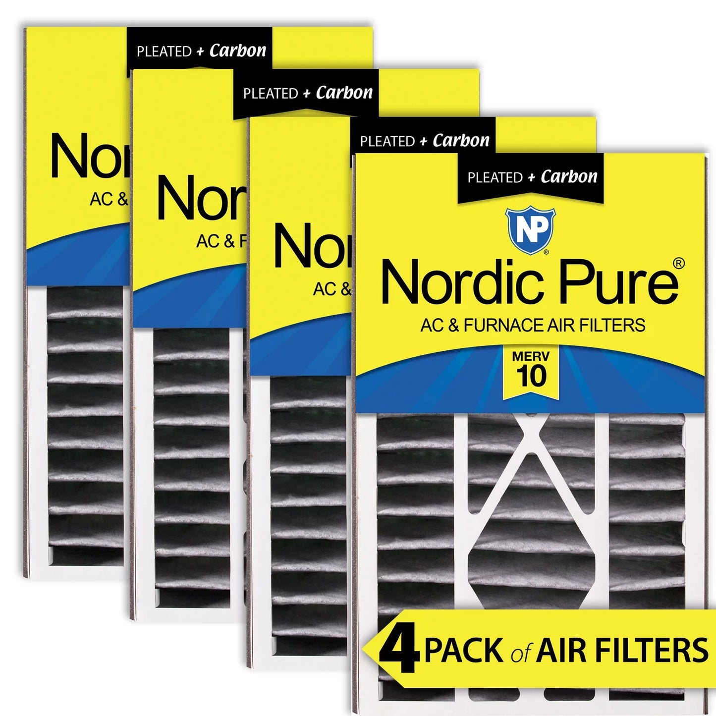 Air Bear 16x25x5 (4 7/8) AC Filter Replacement MERV 10 Plus Carbon 4 Pack