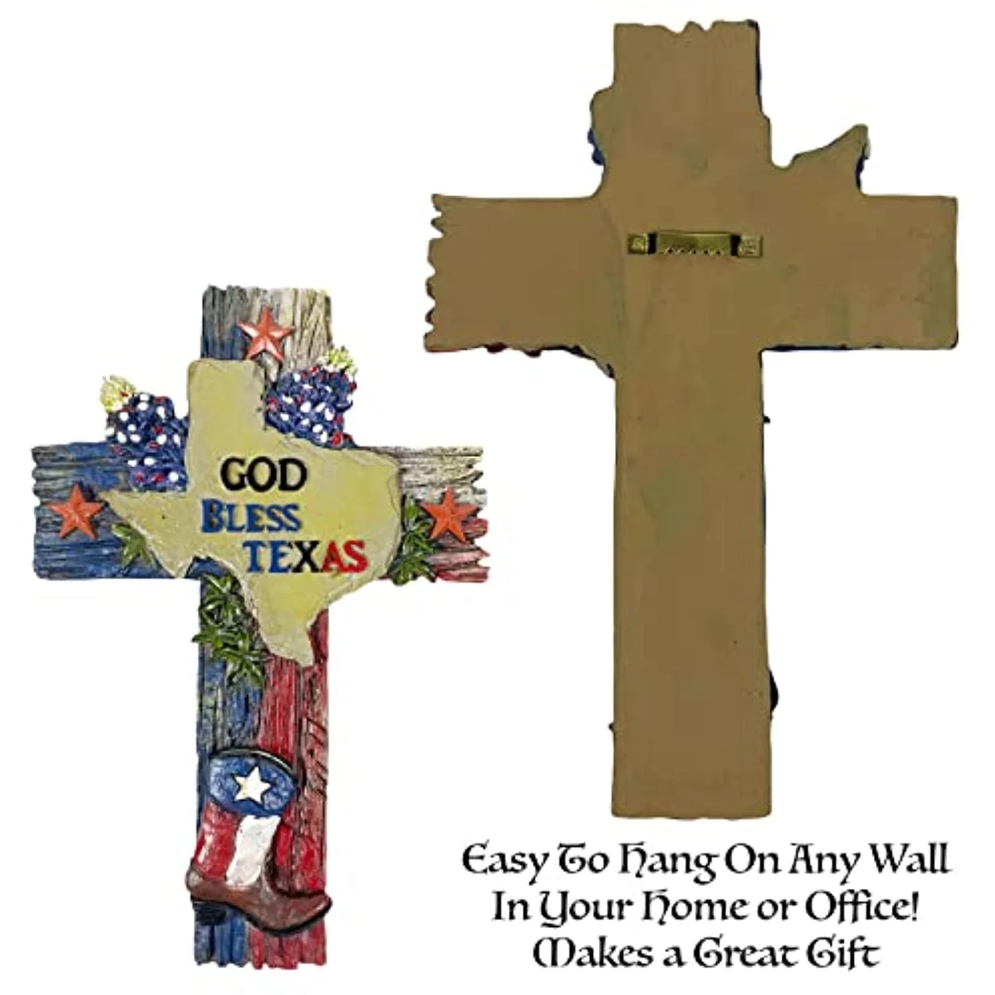 Urbalabs Western 11.5 Inch Wall Cross God Bless Texas Boot Flag and Bluebonnets Distressed Rustic Cowboy Wall Hanging Cross Country Wall Decor Room Decoration Office Church Home