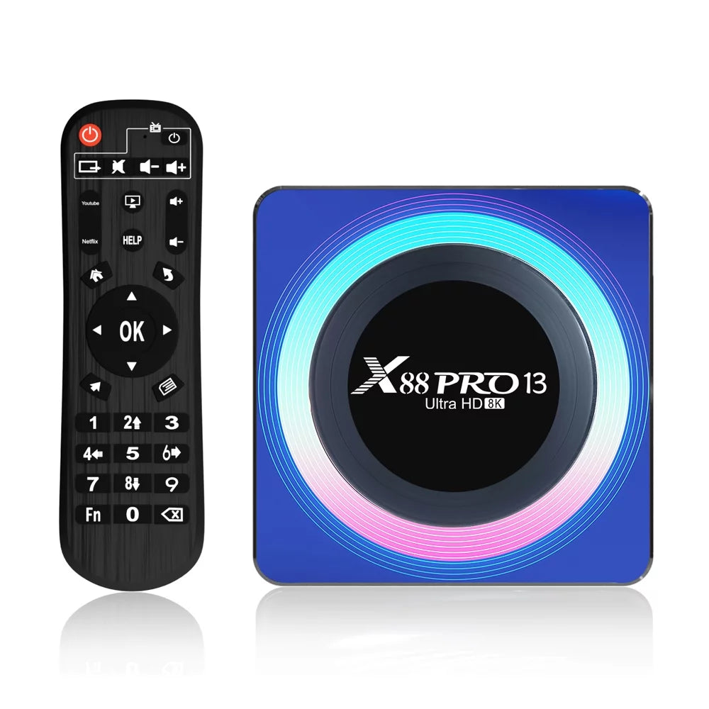 Android 13.0 TV Box,X88 PRO 13 Acrylic 4GB RAM 64GB ROM RK3528 Quad-Core WiFi6 Dual Band 2.4G/5.8G Ethernet 1000M BT5.0 8K HDR10+ Ultra HD USizeB3.0