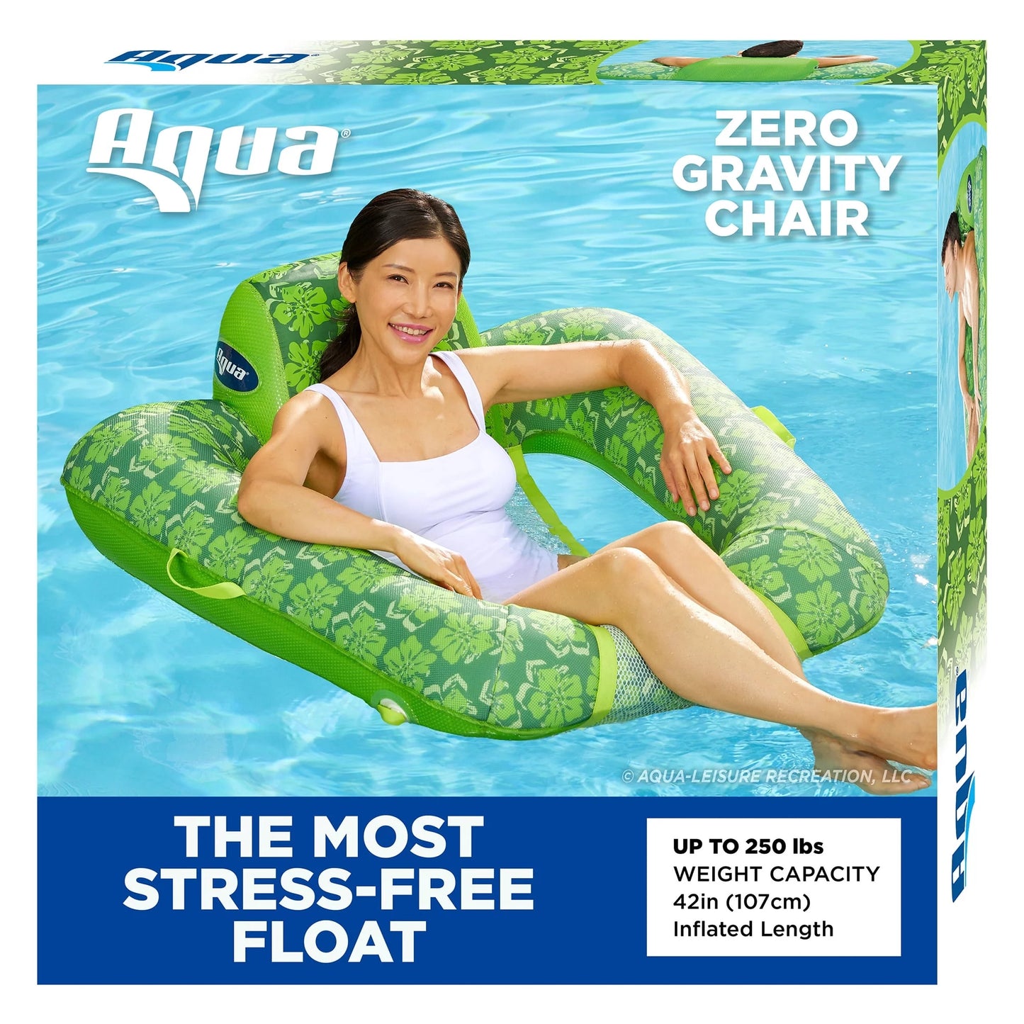 Aqua Leisure 0 Gravity Sizewimming Pool Rest Chair Float, Green w/ Hand Pump